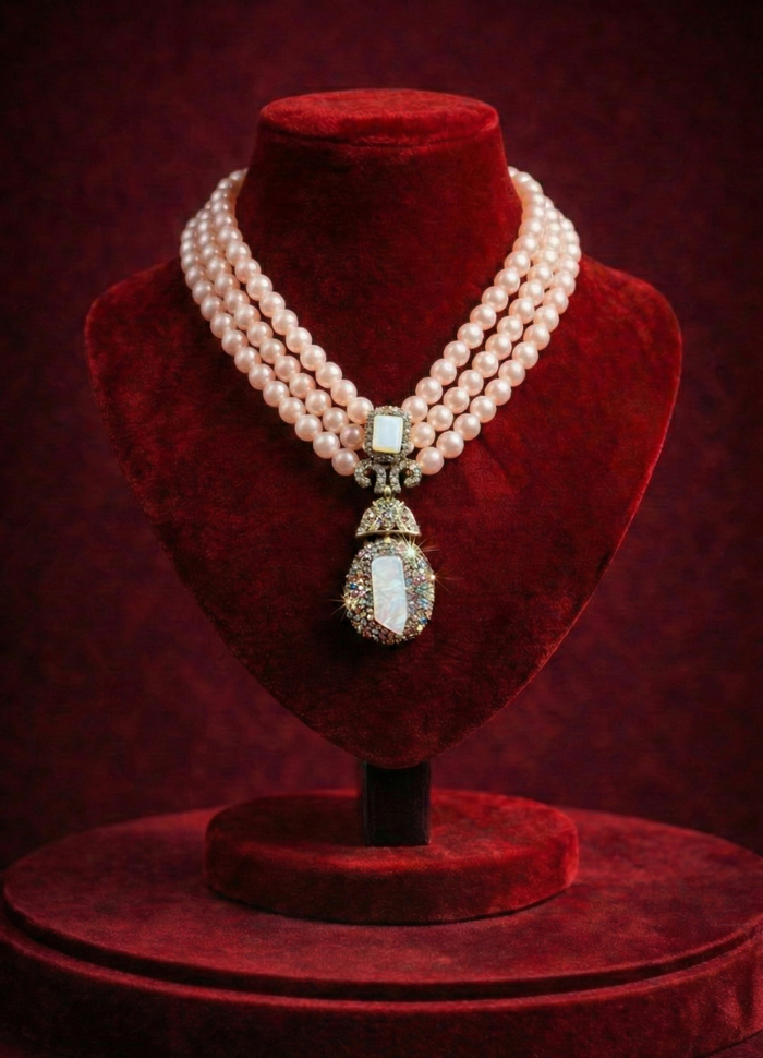 Blush Pearl Opal Necklace - wedding accessory by Karigur Bridal