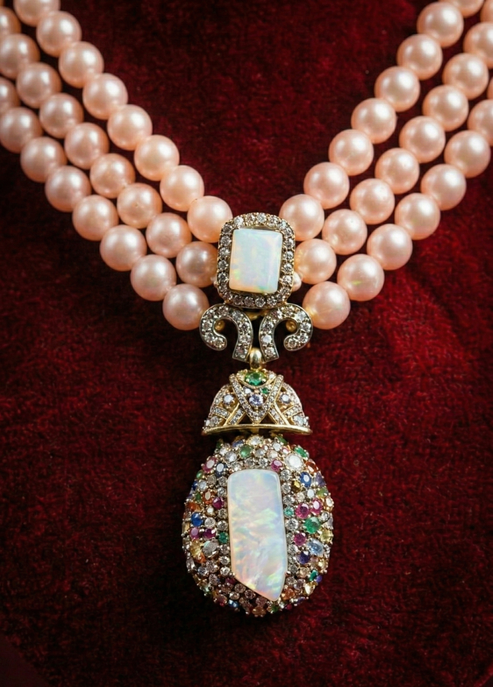 Blush Pearl Opal Necklace - wedding accessory by Karigur Bridal, view 2
