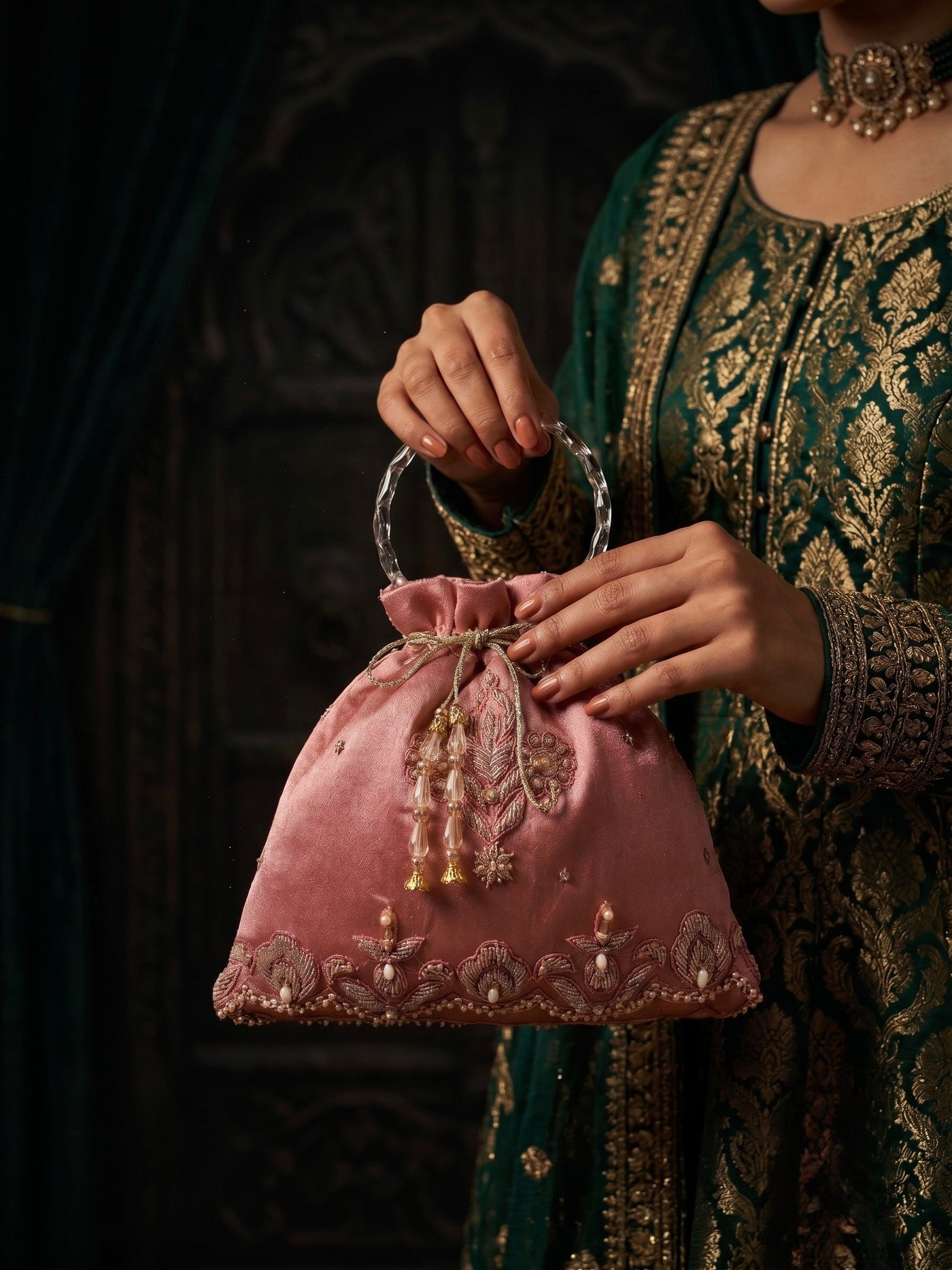Blush Crystal Potli - wedding accessory by Karigur Bridal