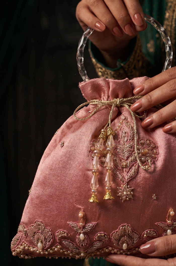 Blush Crystal Potli - wedding accessory by Karigur Bridal, view 2