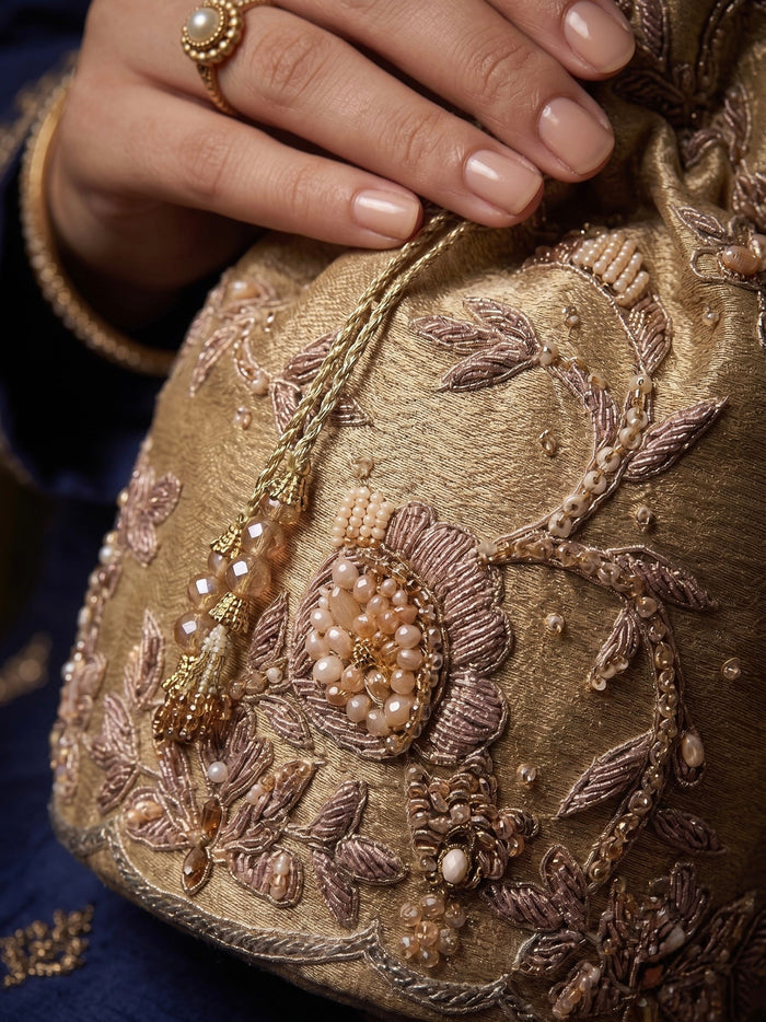 Champagne Bloom Potli - wedding accessory by Karigur Bridal, view 2