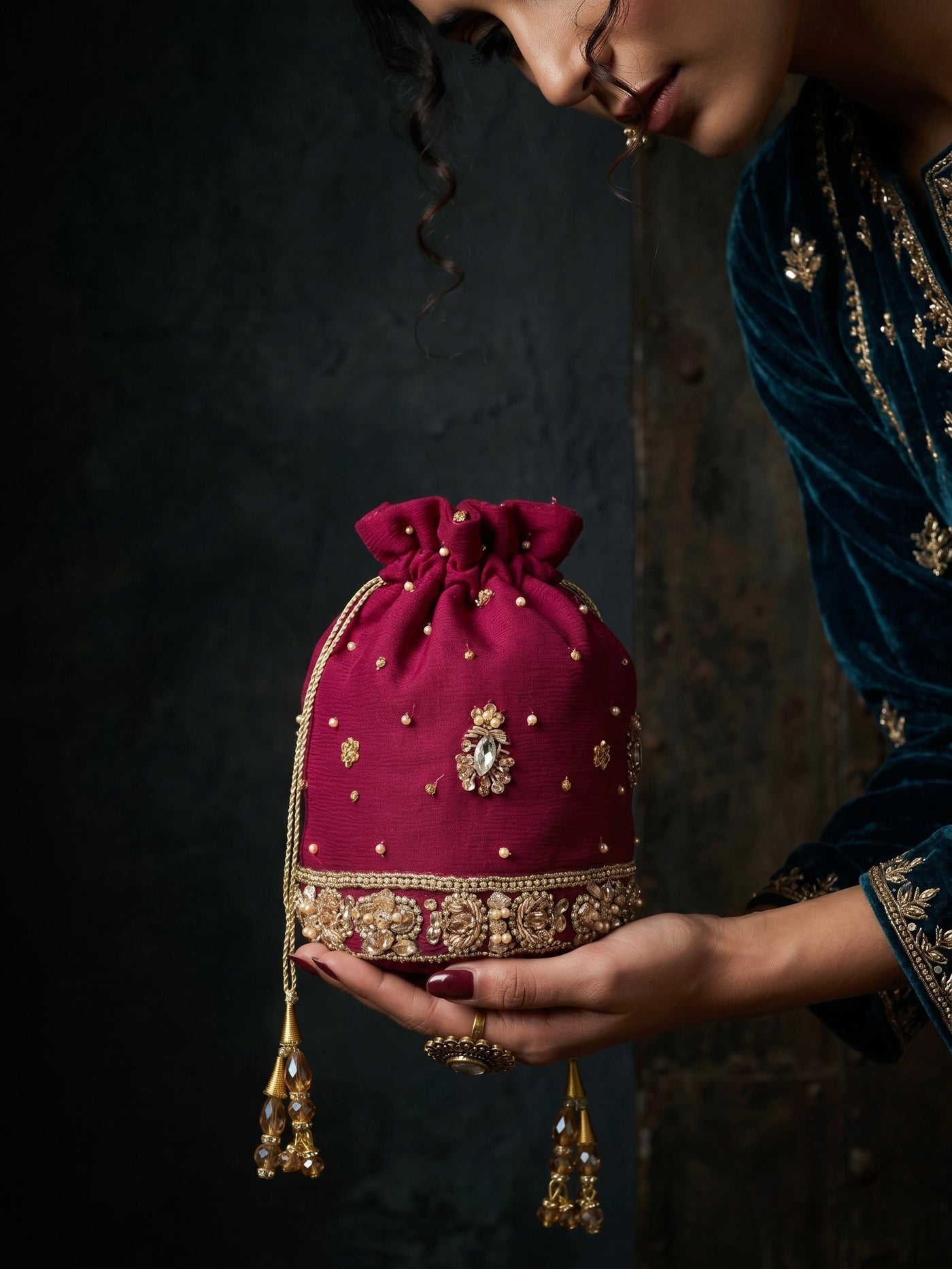 Maroon Jewel Potli - wedding accessory by Karigur Bridal