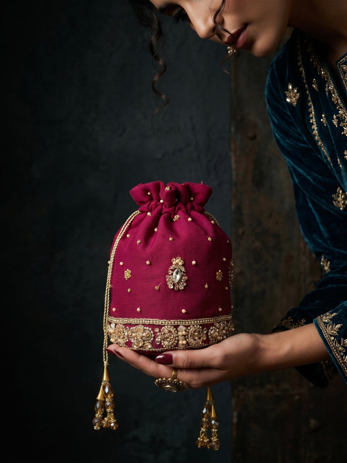 Maroon Jewel Potli - wedding accessory by Karigur Bridal