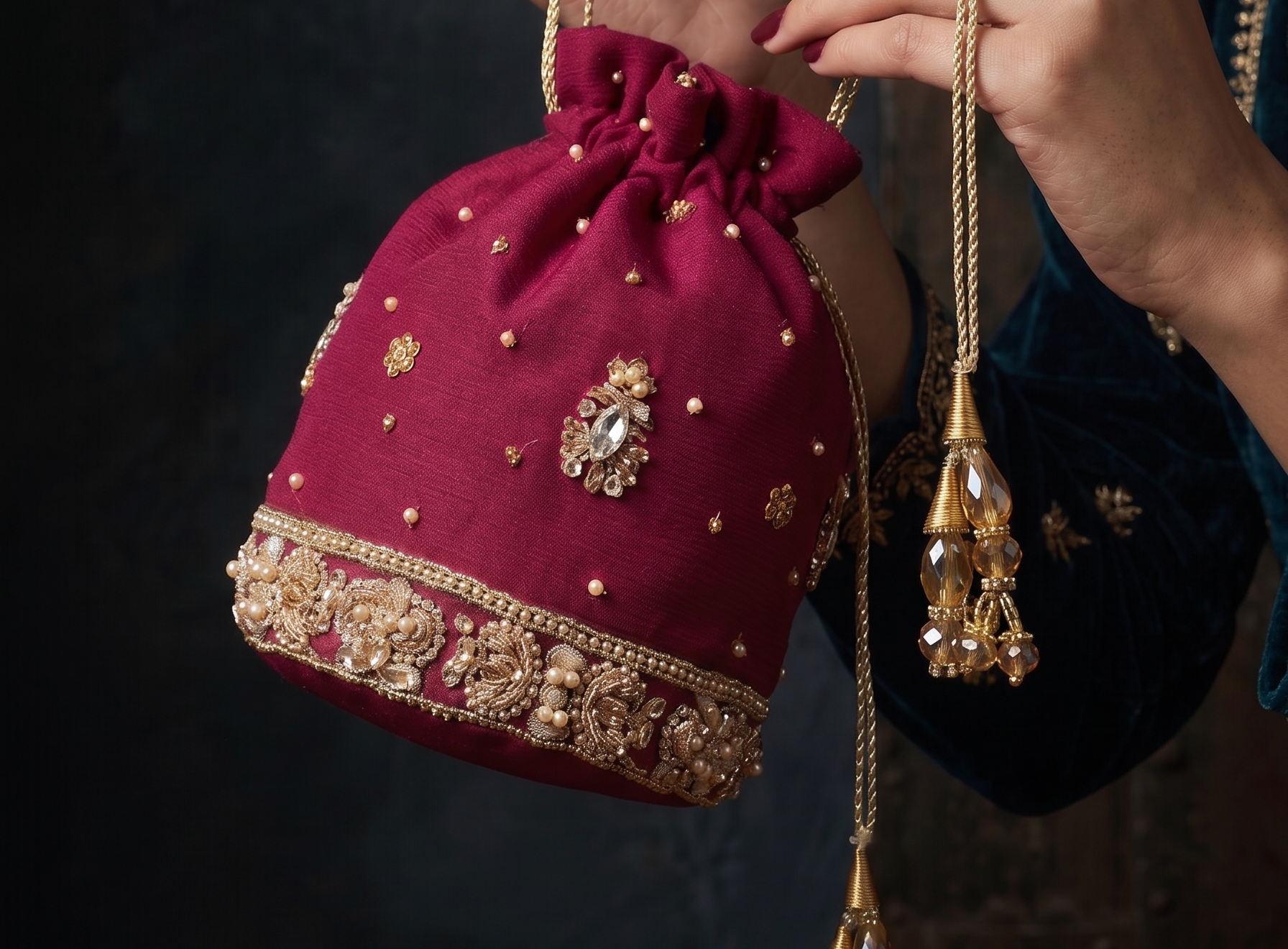 Maroon Jewel Potli - wedding accessory by Karigur Bridal, view 2