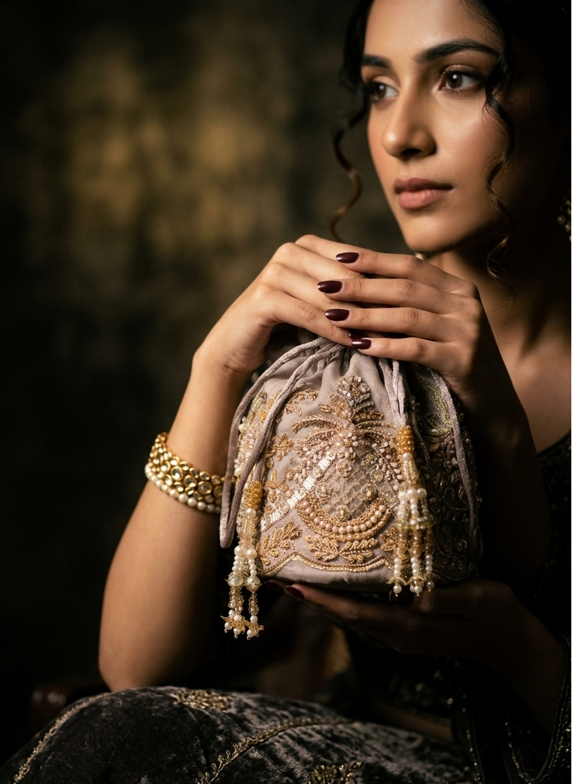 Moonstone Royale Potli - wedding accessory by Karigur Bridal