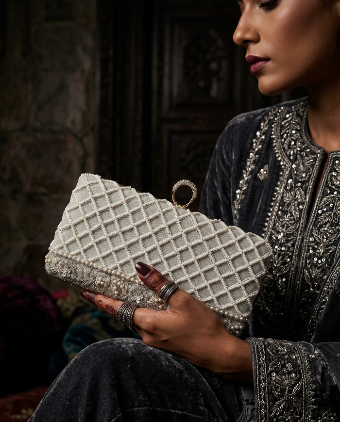 Pearl Trellis Clutch - wedding accessory by Karigur Bridal
