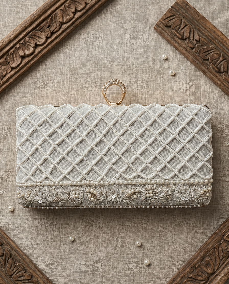 Pearl Trellis Clutch - wedding accessory by Karigur Bridal, view 2
