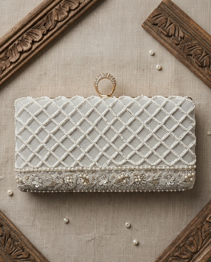 Pearl Trellis Clutch - wedding accessory by Karigur Bridal, view 2