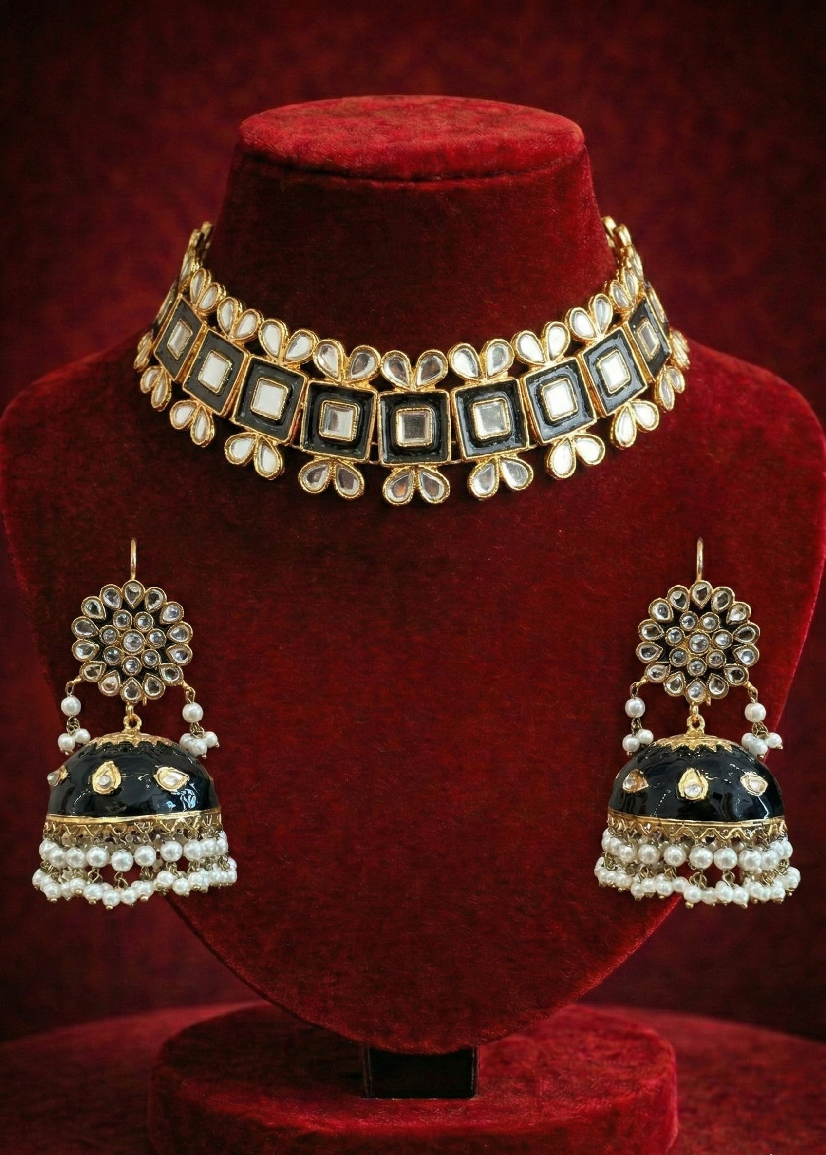 Midnight Kundan Jhumka Set - wedding accessory by Karigur Bridal