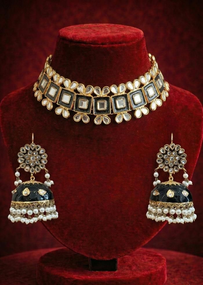 Midnight Kundan Jhumka Set - wedding accessory by Karigur Bridal