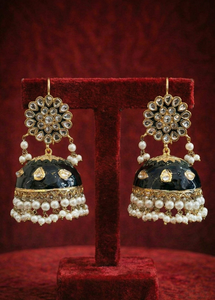 Midnight Kundan Jhumka Set - wedding accessory by Karigur Bridal, view 3