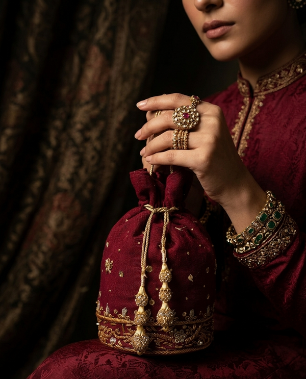 Ruby Zari Potli - wedding accessory by Karigur Bridal