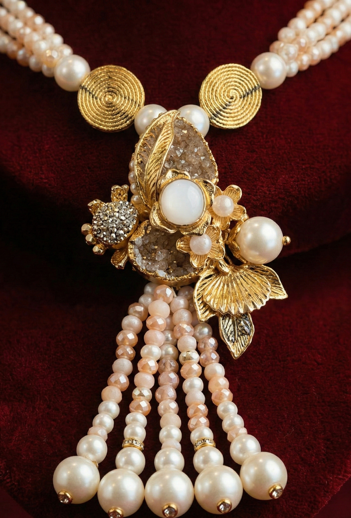 Tassel Pearl Necklace - wedding accessory by Karigur Bridal, view 2