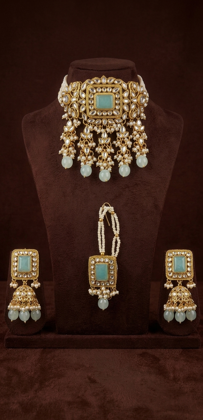 Aqua Pearl Elegance Set - occasion wear by Karigur Bridal
