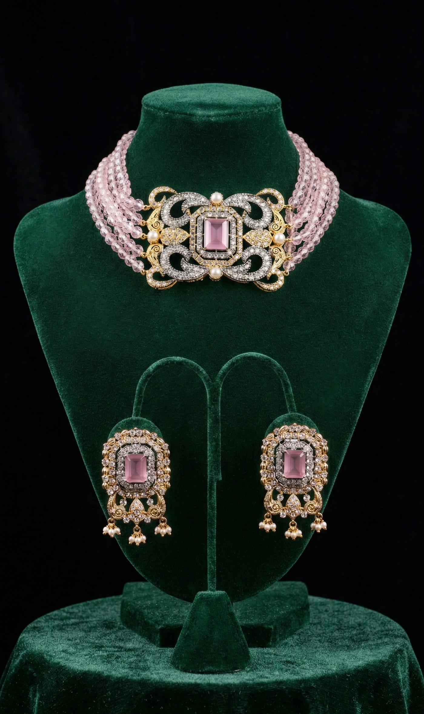 Blush Crystal Choker Set - occasion wear by Karigur Bridal