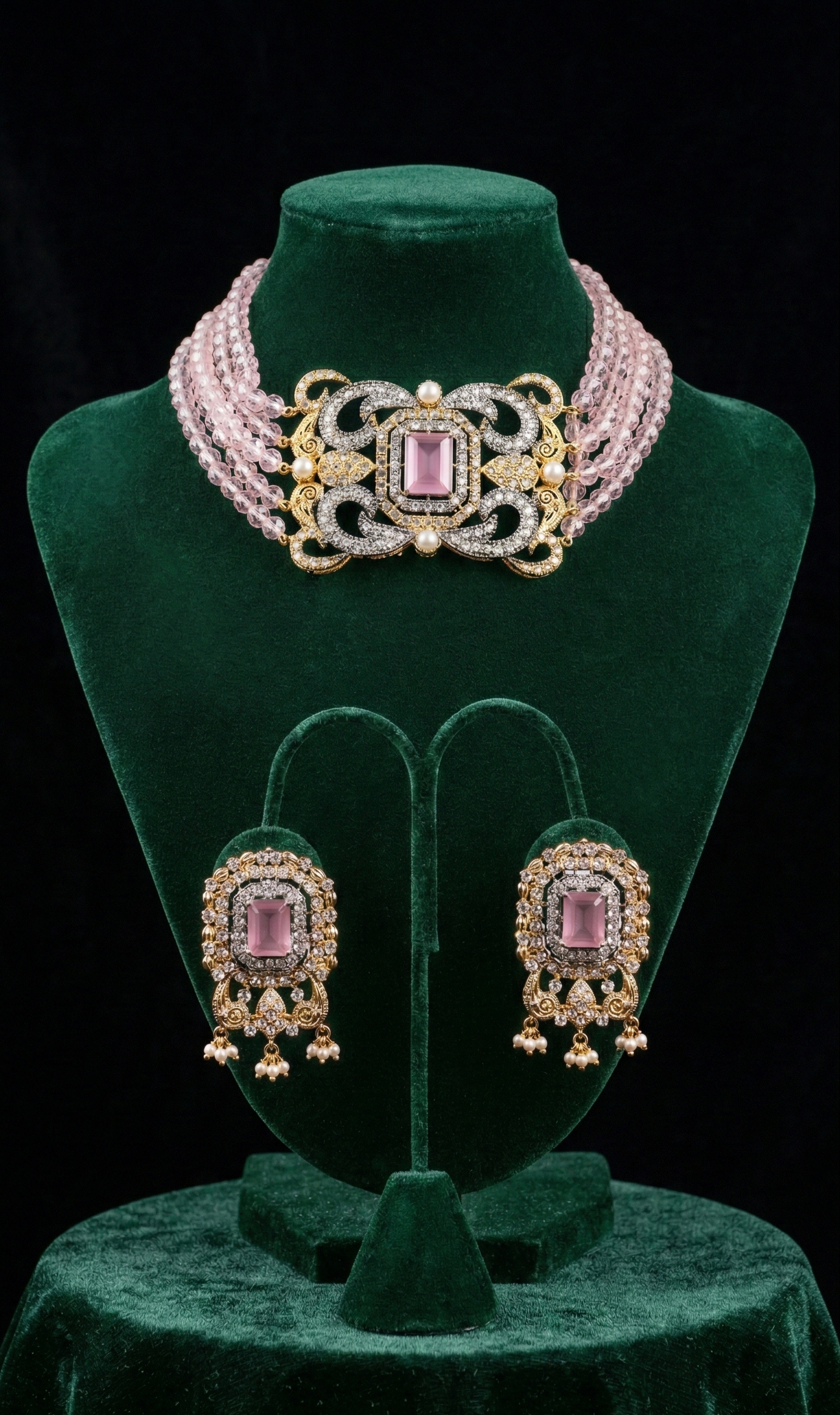 Blush Crystal Choker Set - occasion wear by Karigur Bridal