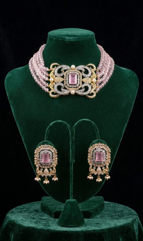 Blush Crystal Choker Set - occasion wear by Karigur Bridal