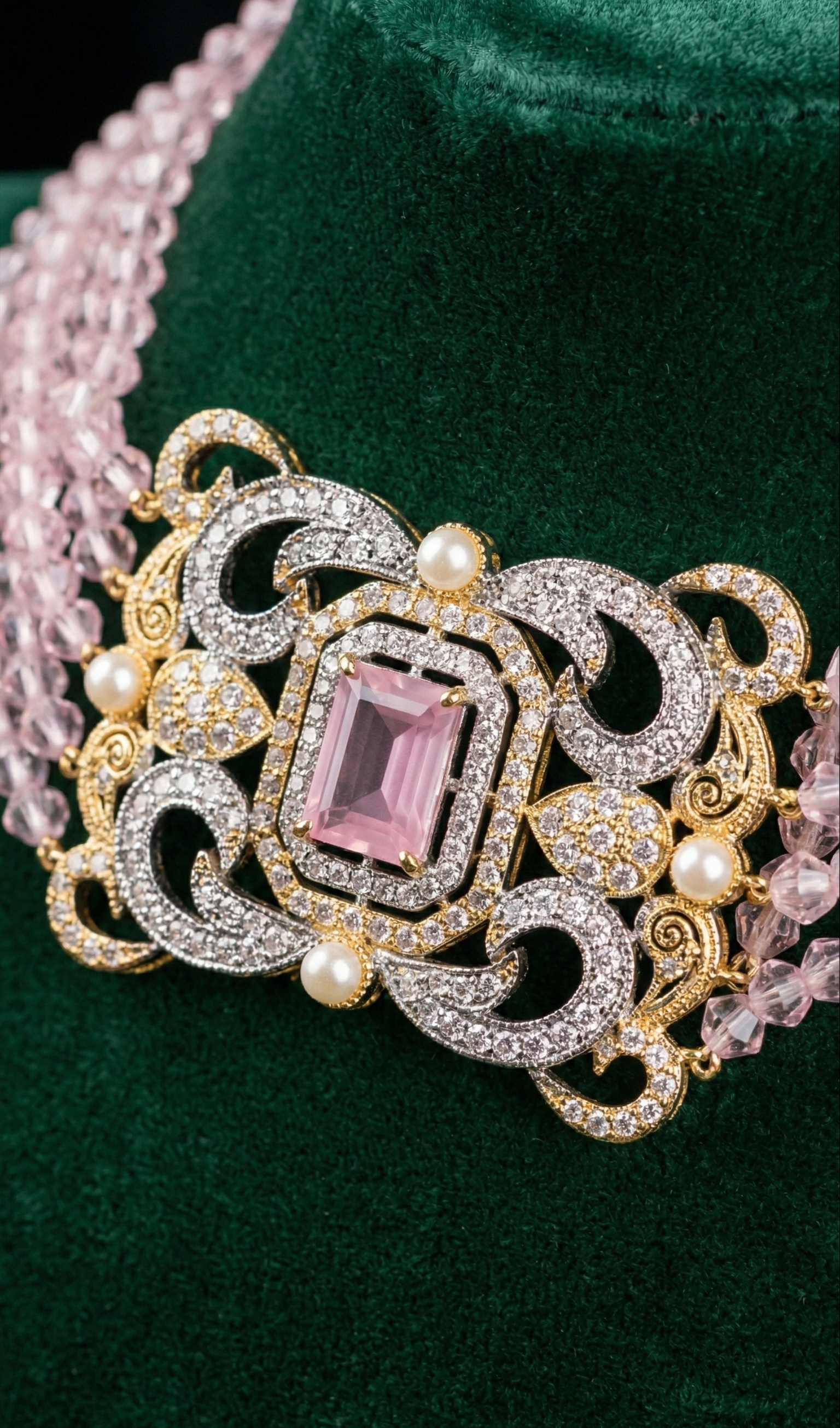 Blush Crystal Choker Set - occasion wear by Karigur Bridal, view 2