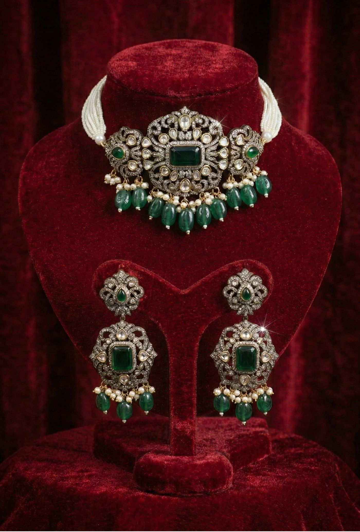 Emerald Kundan Choker Set - occasion wear by Karigur Bridal