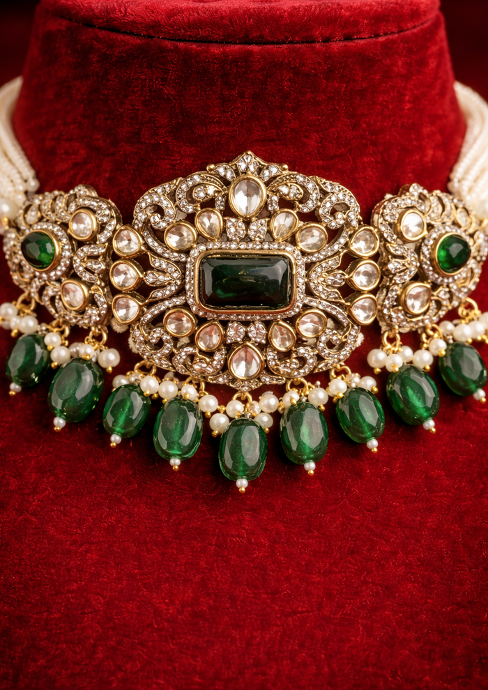 Emerald Kundan Choker Set - occasion wear by Karigur Bridal, view 2