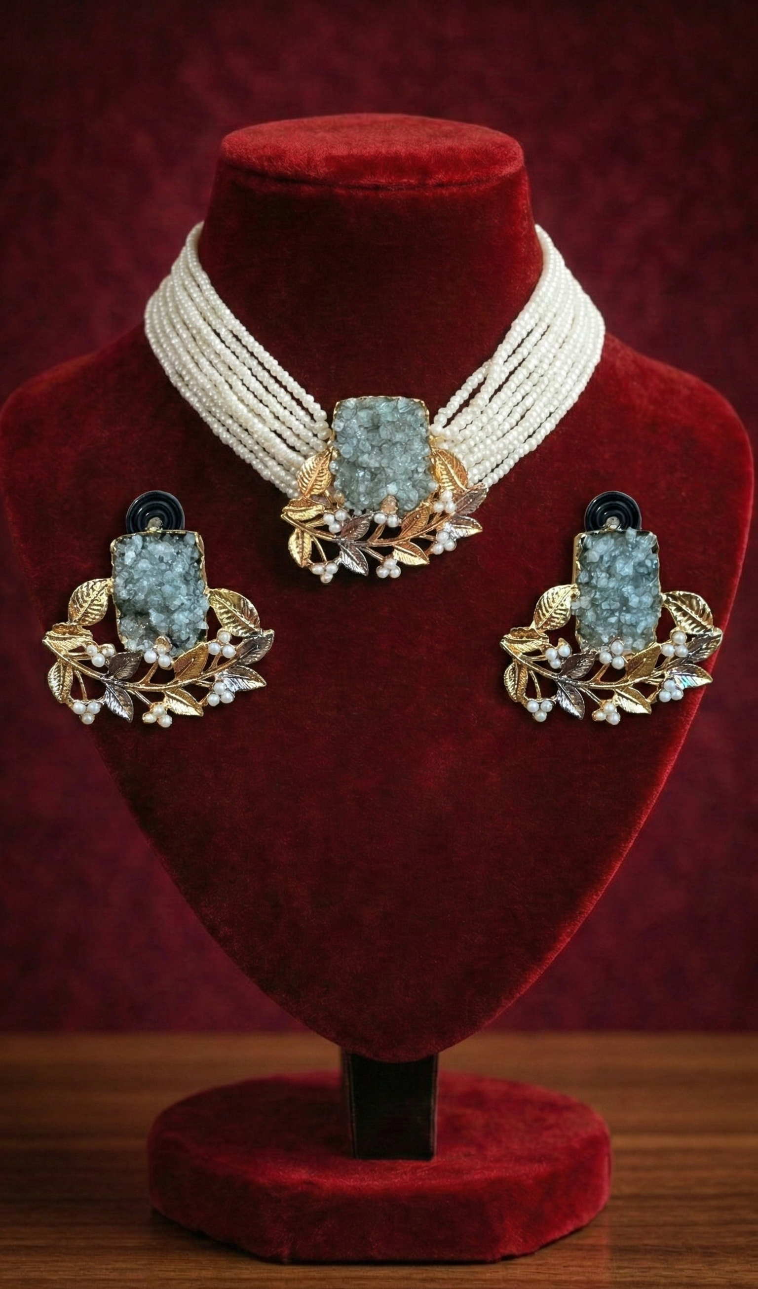 Druzy Pearl Botanical Set - occasion wear by Karigur Bridal