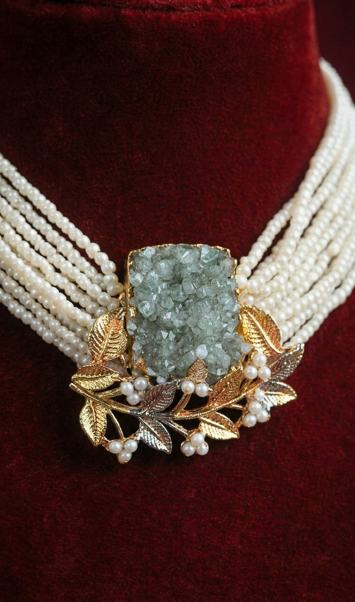 Druzy Pearl Botanical Set - occasion wear by Karigur Bridal, view 2