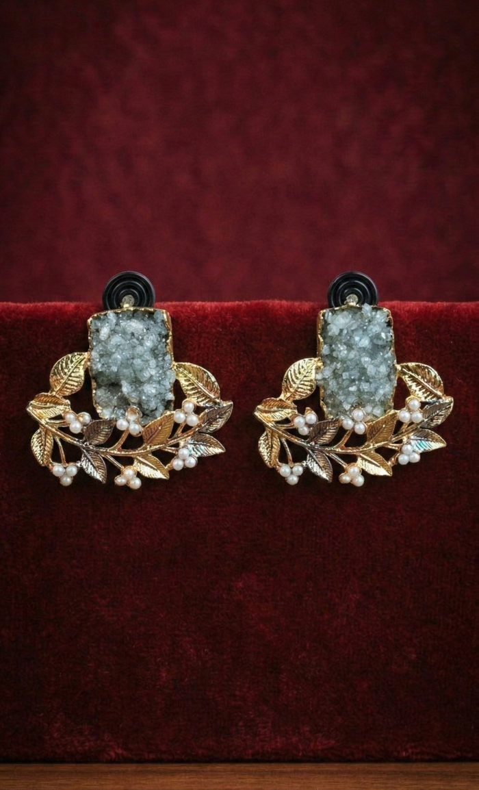 Druzy Pearl Botanical Set - occasion wear by Karigur Bridal, view 3