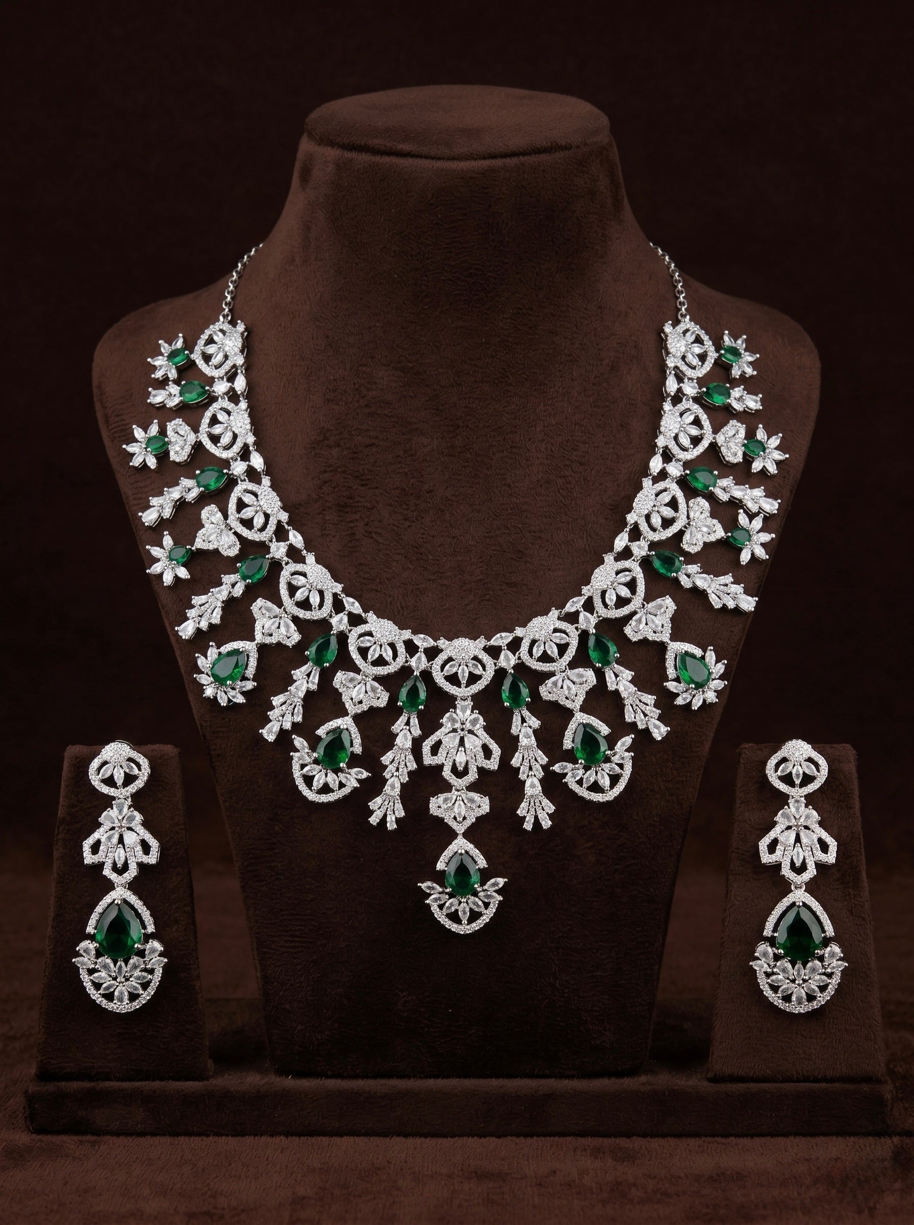 Emerald Diamond Cascade Set - occasion wear by Karigur Bridal