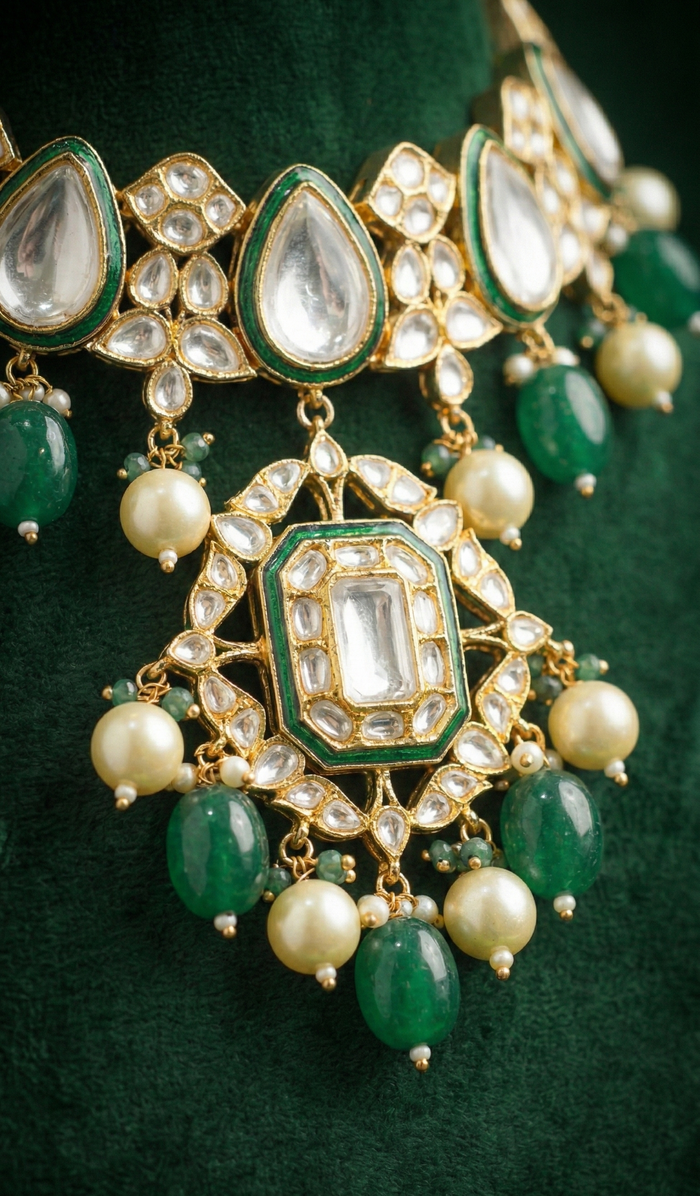 Emerald Kundan Royale Set - occasion wear by Karigur Bridal, view 2