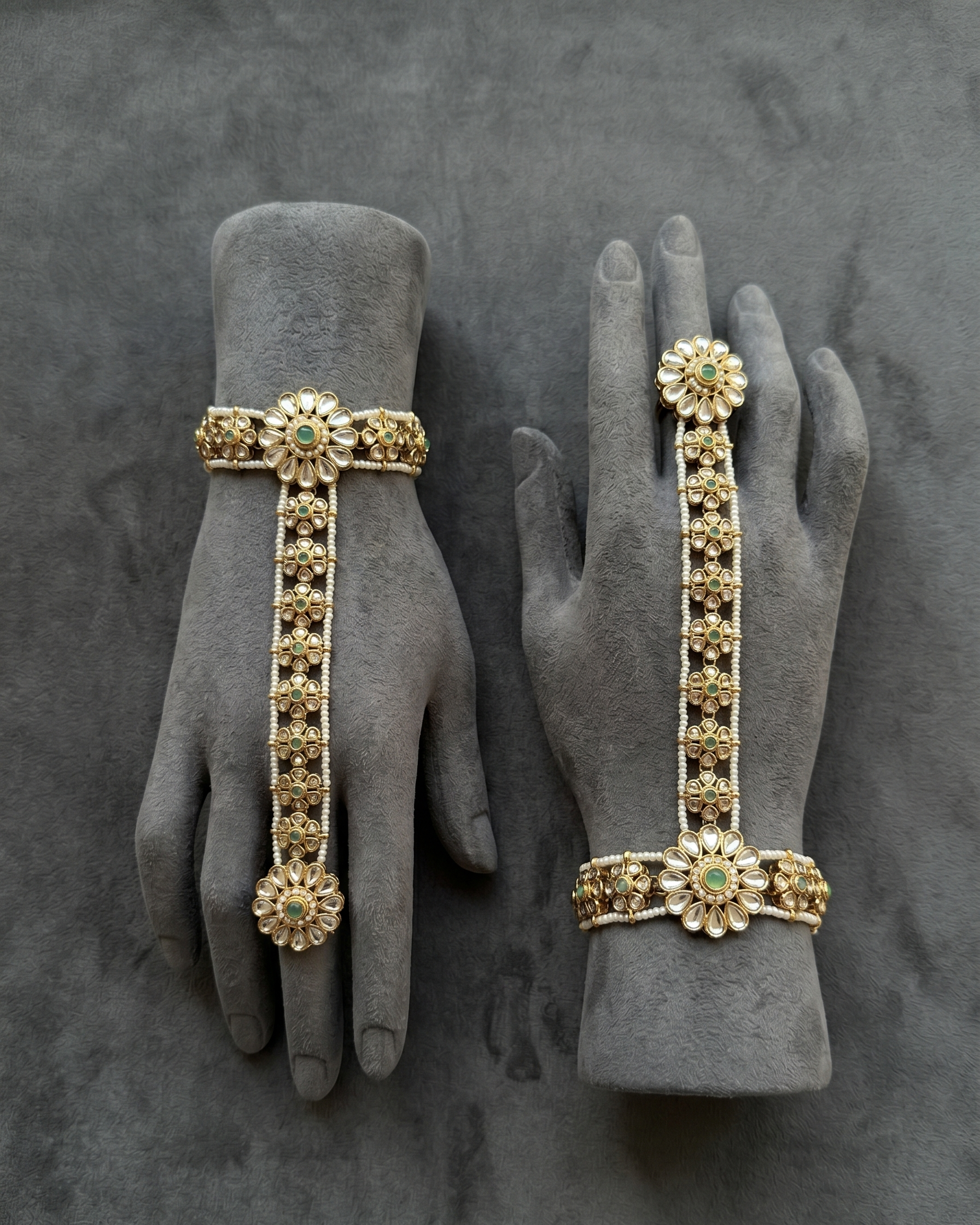 Emerald Pearl Haathphool (Set of 2) - occasion wear by Karigur Bridal
