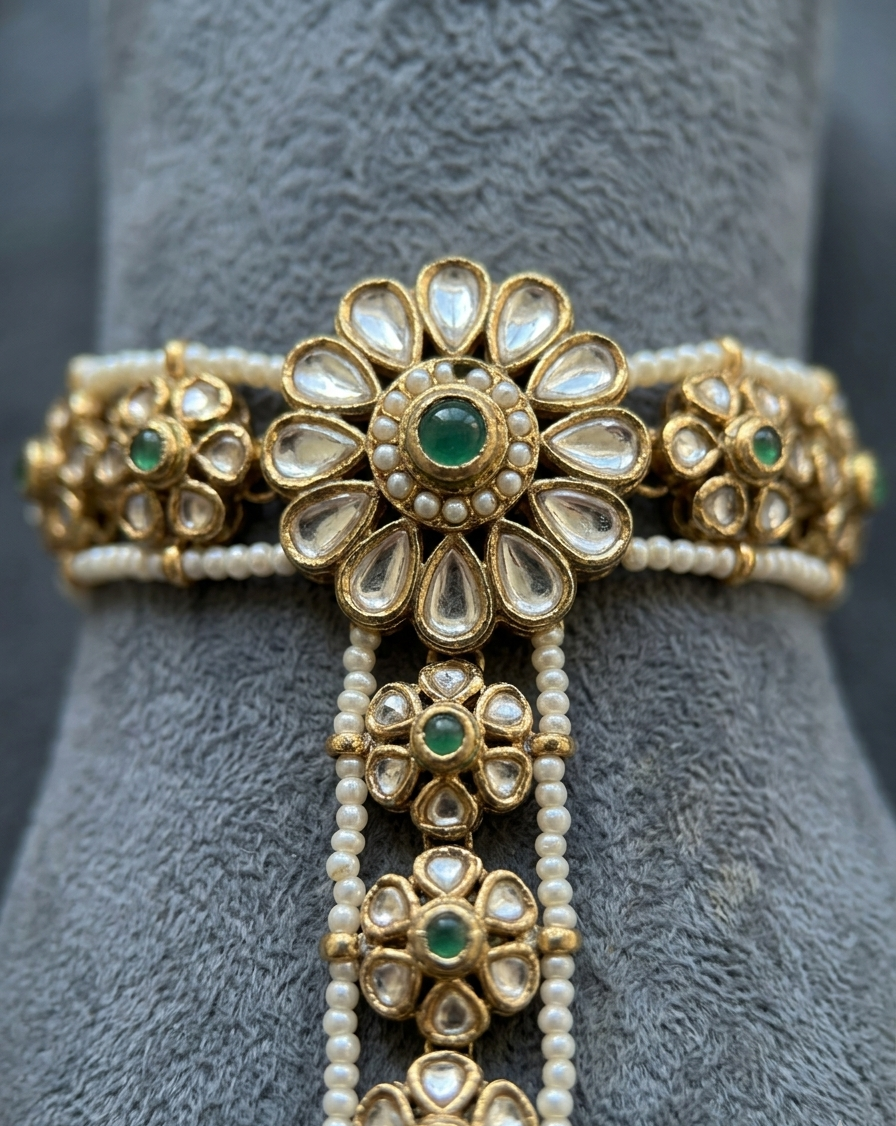 Emerald Pearl Haathphool (Set of 2) - occasion wear by Karigur Bridal, view 2