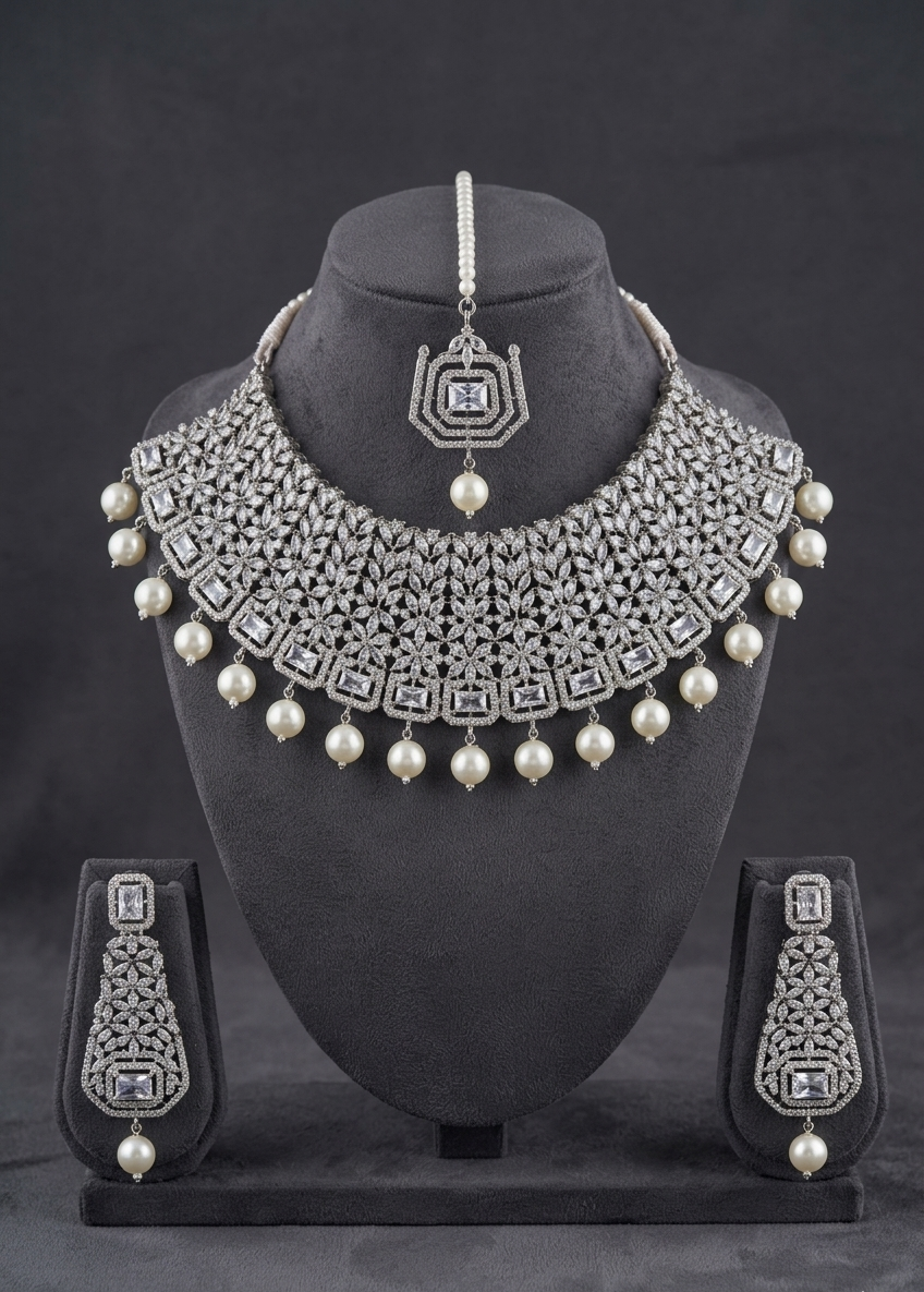 Majestic Pearl Diamond Set - occasion wear by Karigur Bridal