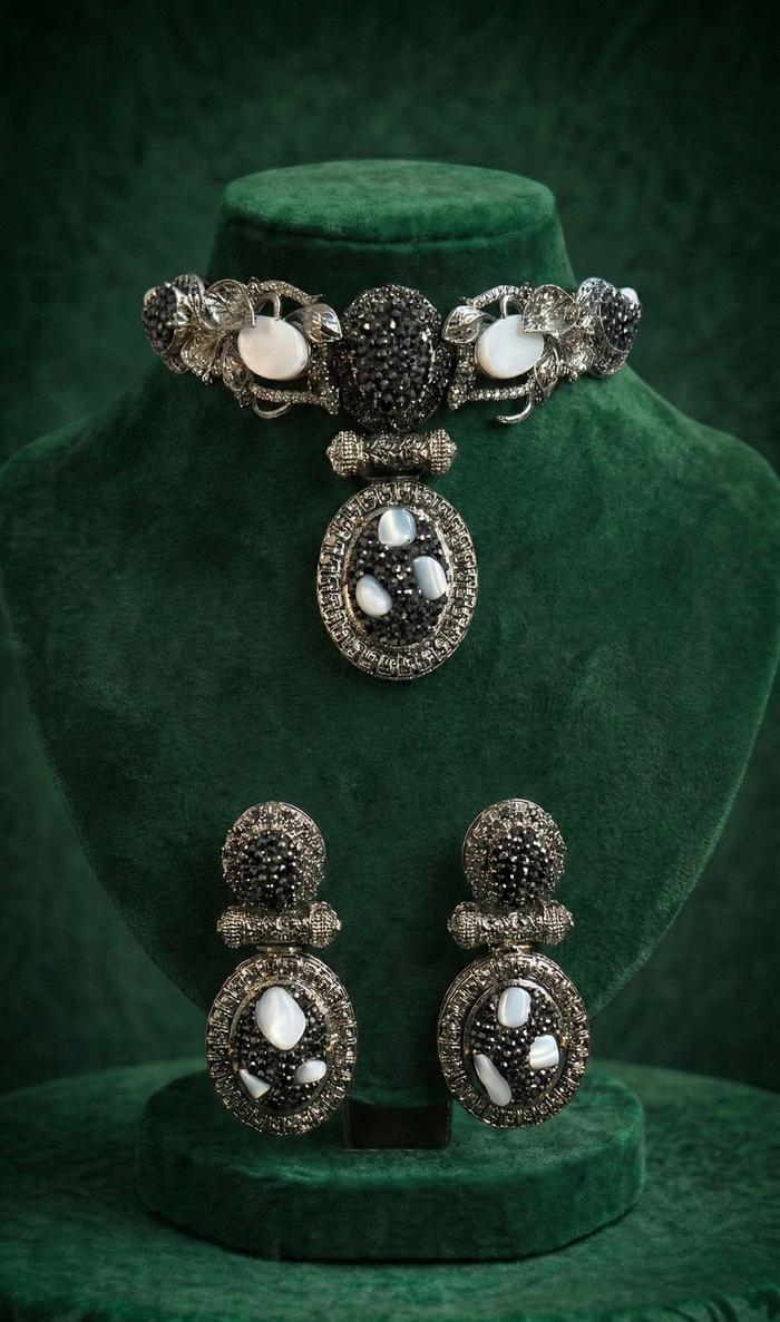 Noir Crystal Medallion Set - occasion wear by Karigur Bridal
