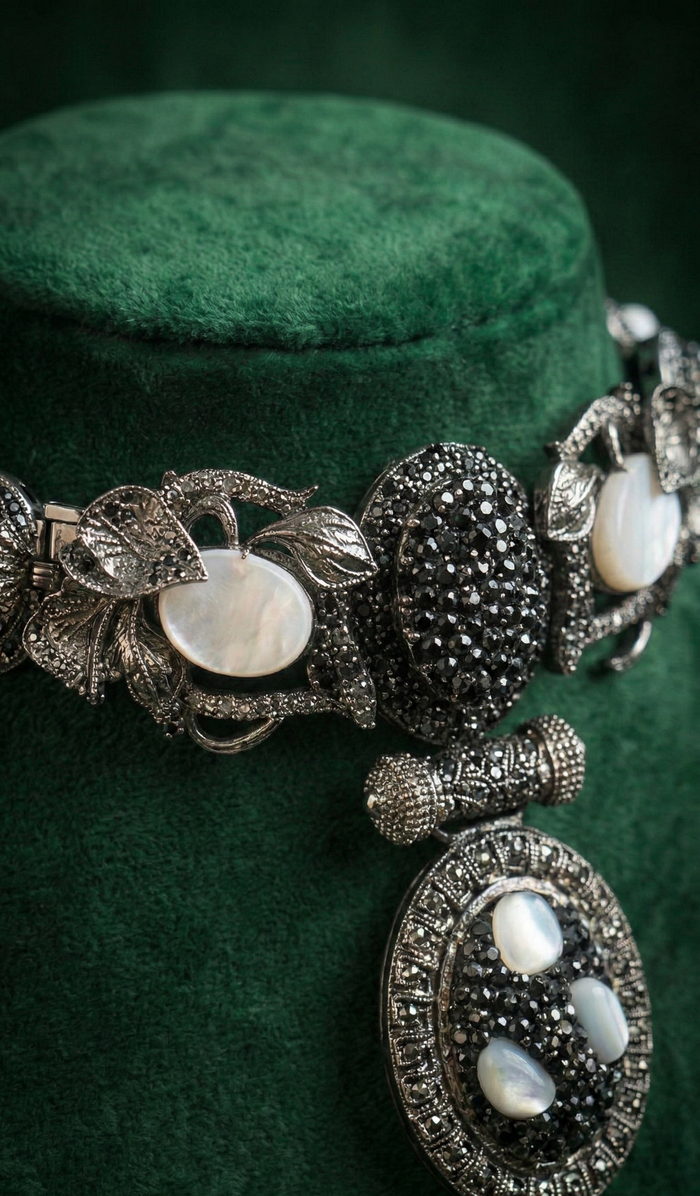 Noir Crystal Medallion Set - occasion wear by Karigur Bridal, view 2