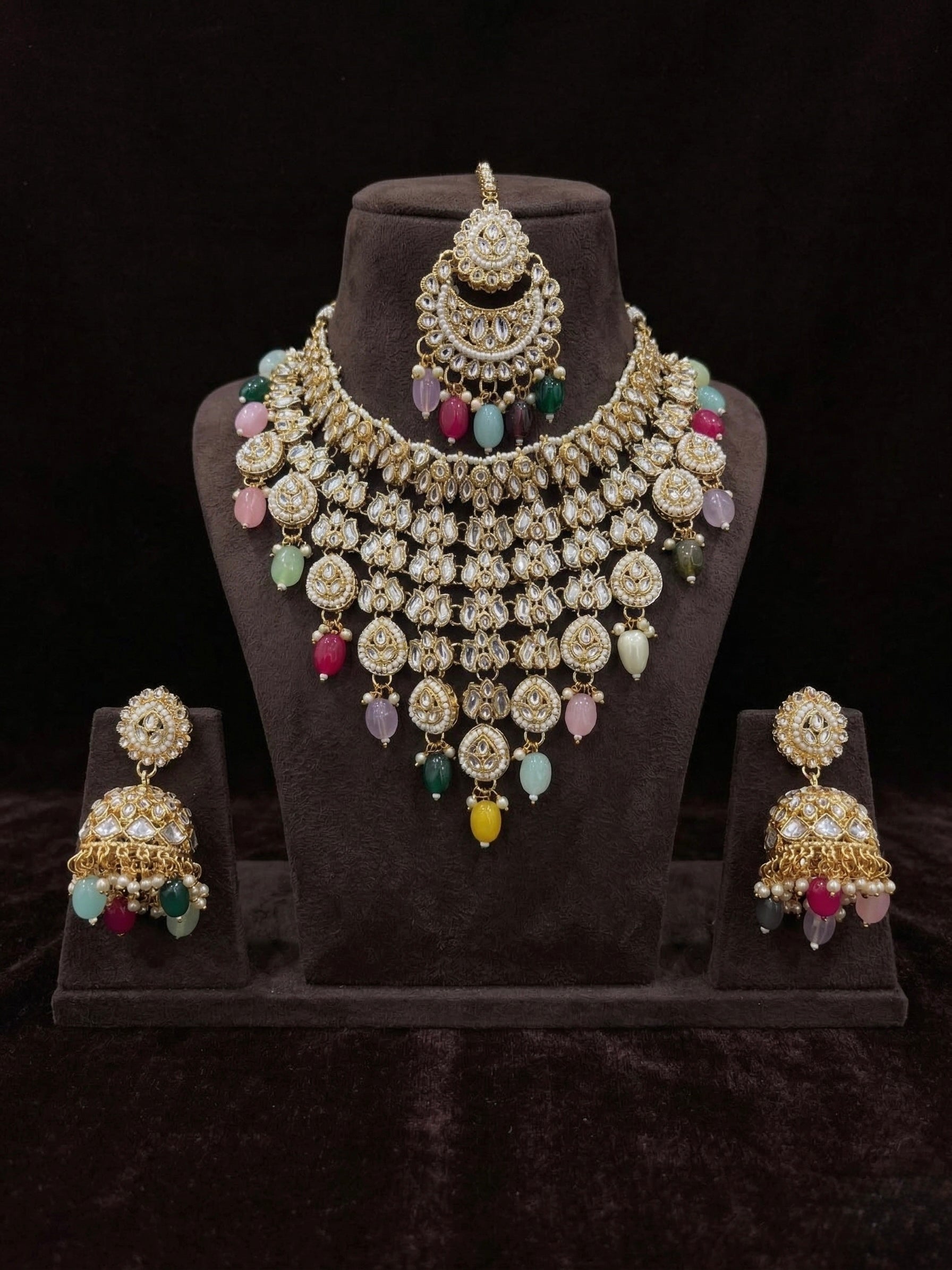 Polki Pastel Cascade Choker Set - occasion wear by Karigur Bridal