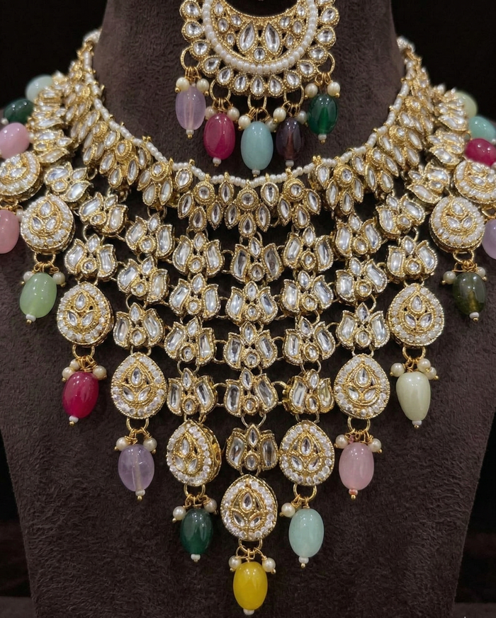 Polki Pastel Cascade Choker Set - occasion wear by Karigur Bridal, view 2