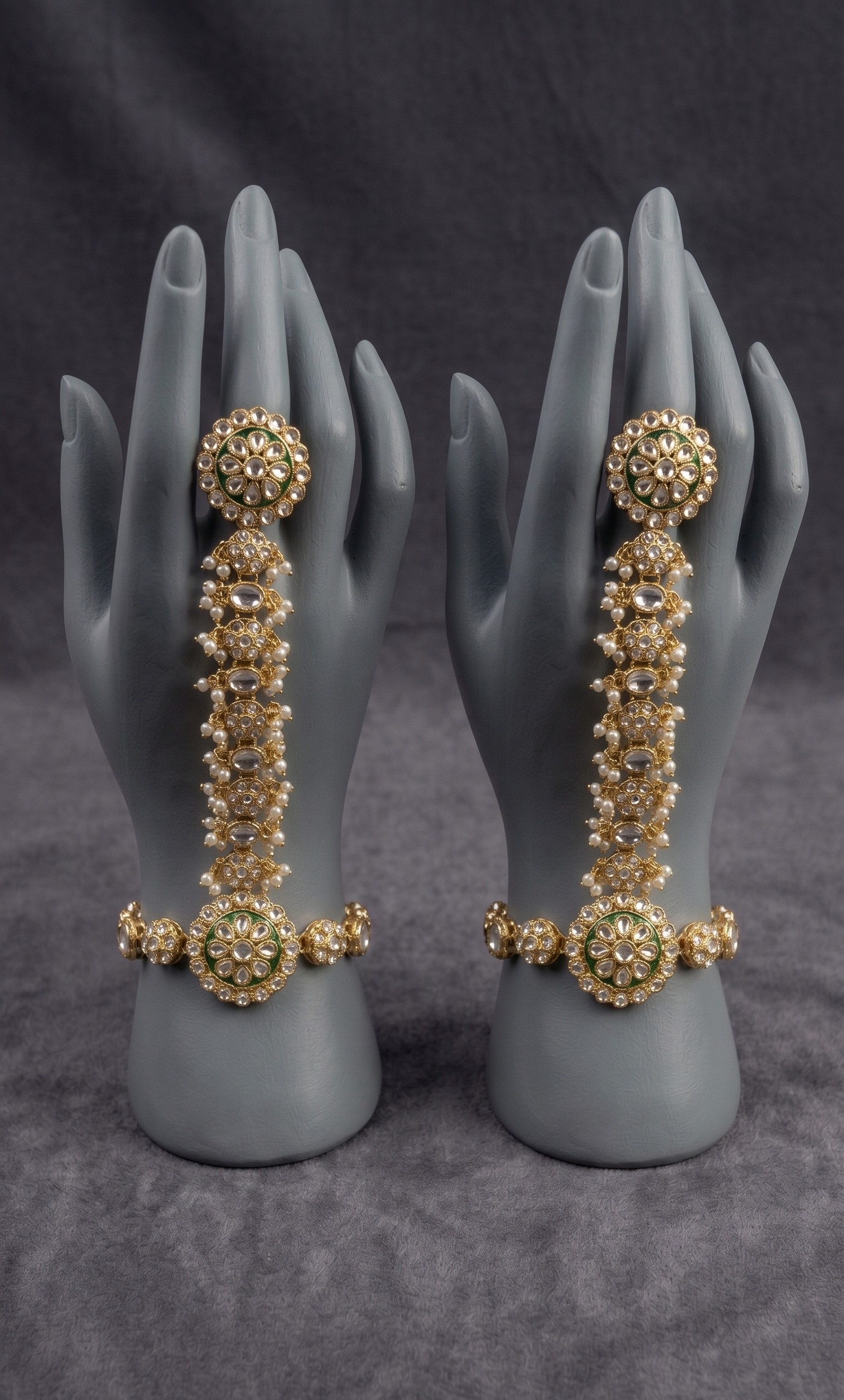 Regal Pearl Haathphool (Set of 2) - occasion wear by Karigur Bridal