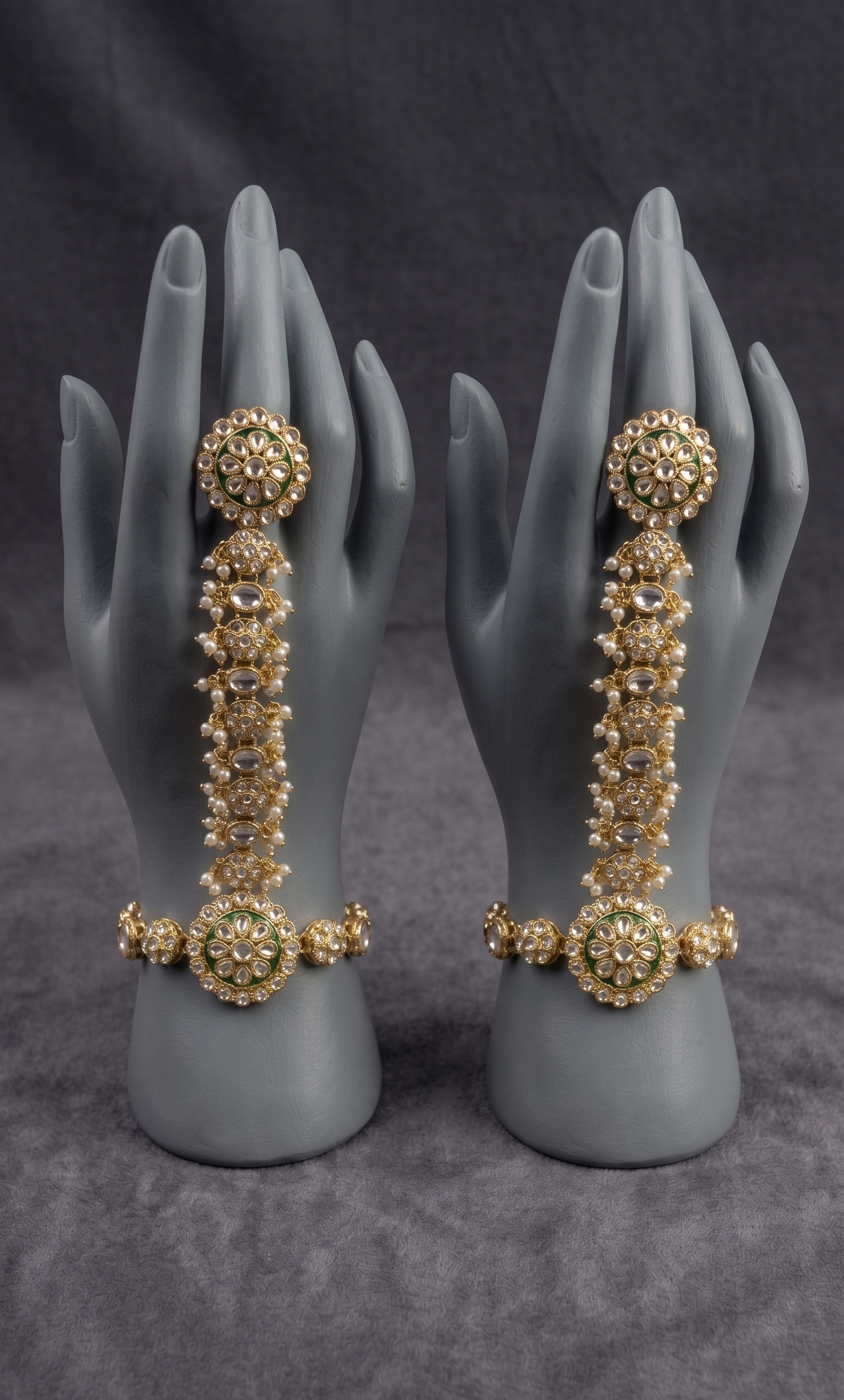 Regal Pearl Haathphool (Set of 2) - occasion wear by Karigur Bridal