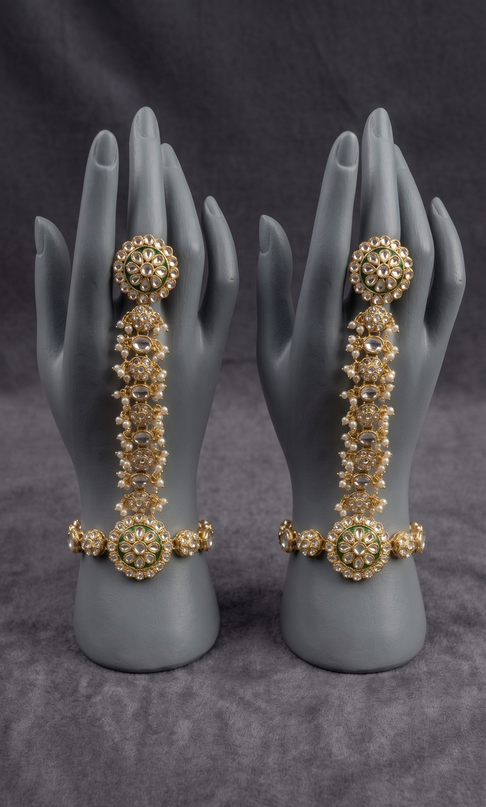 Regal Pearl Haathphool (Set of 2) - occasion wear by Karigur Bridal