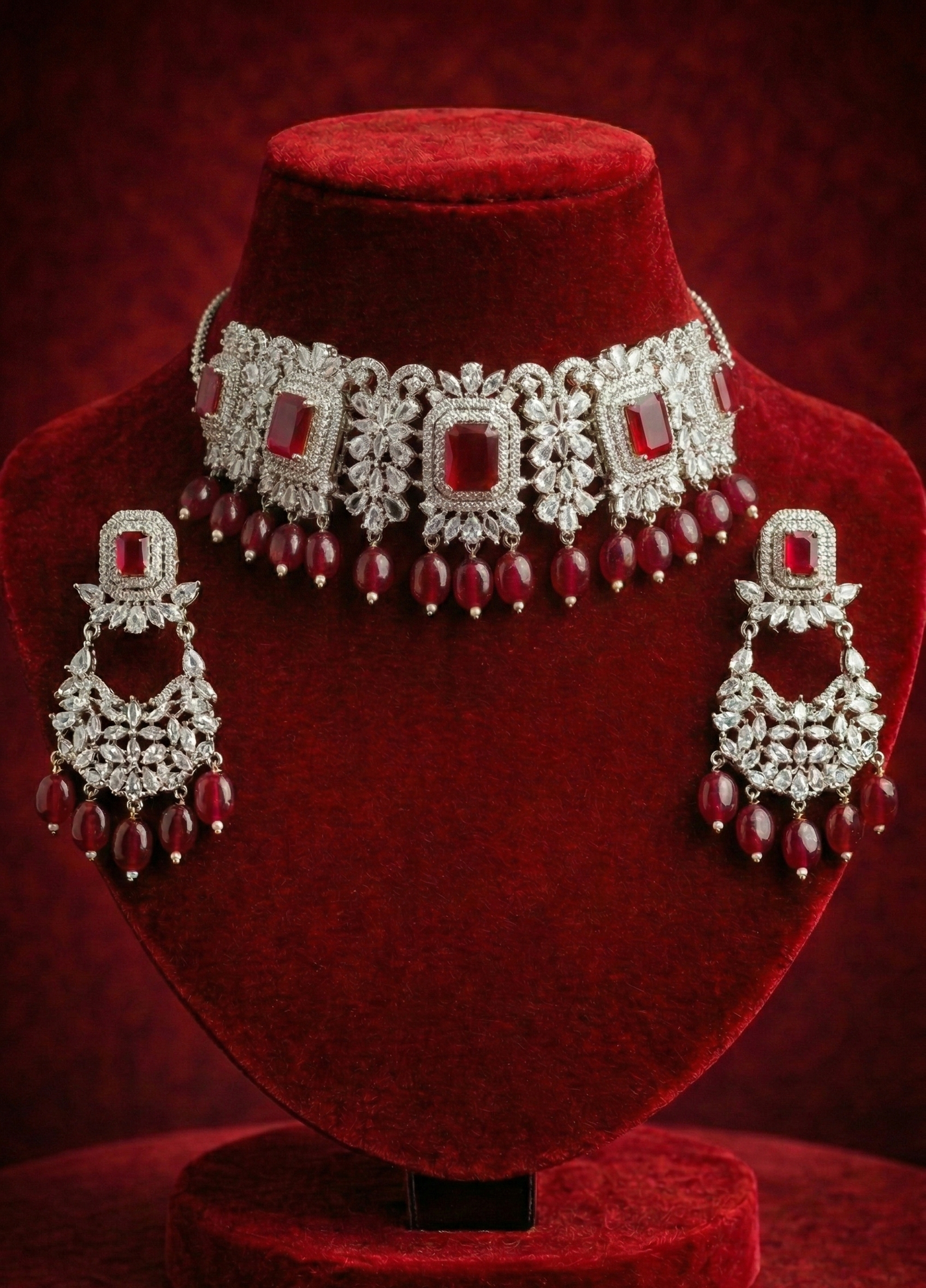 Ruby Crystal Choker Set - occasion wear by Karigur Bridal