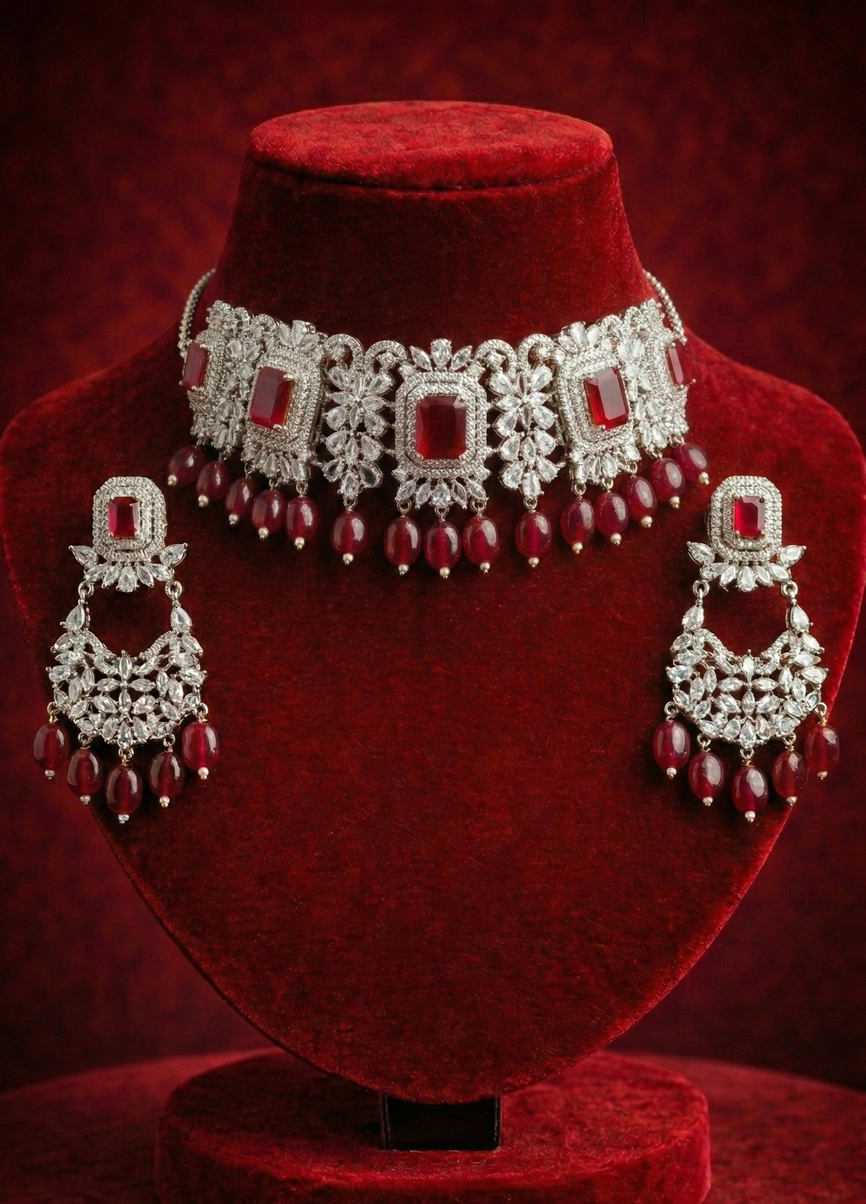 Ruby Crystal Choker Set - occasion wear by Karigur Bridal