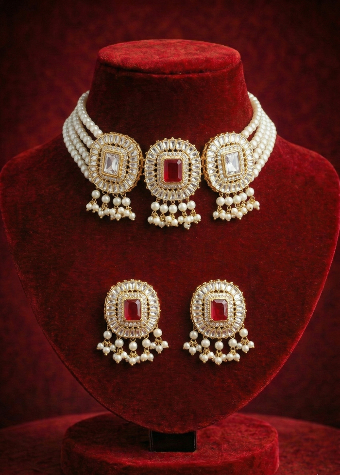 Ruby Pearl Halo Set - occasion wear by Karigur Bridal