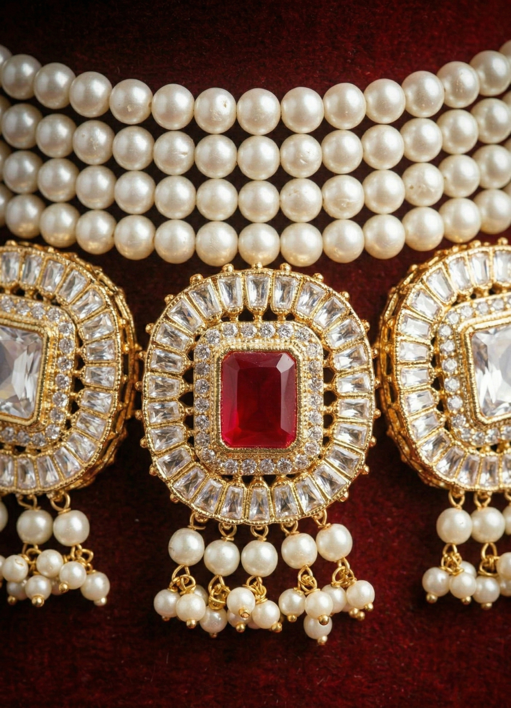 Ruby Pearl Halo Set - occasion wear by Karigur Bridal, view 2