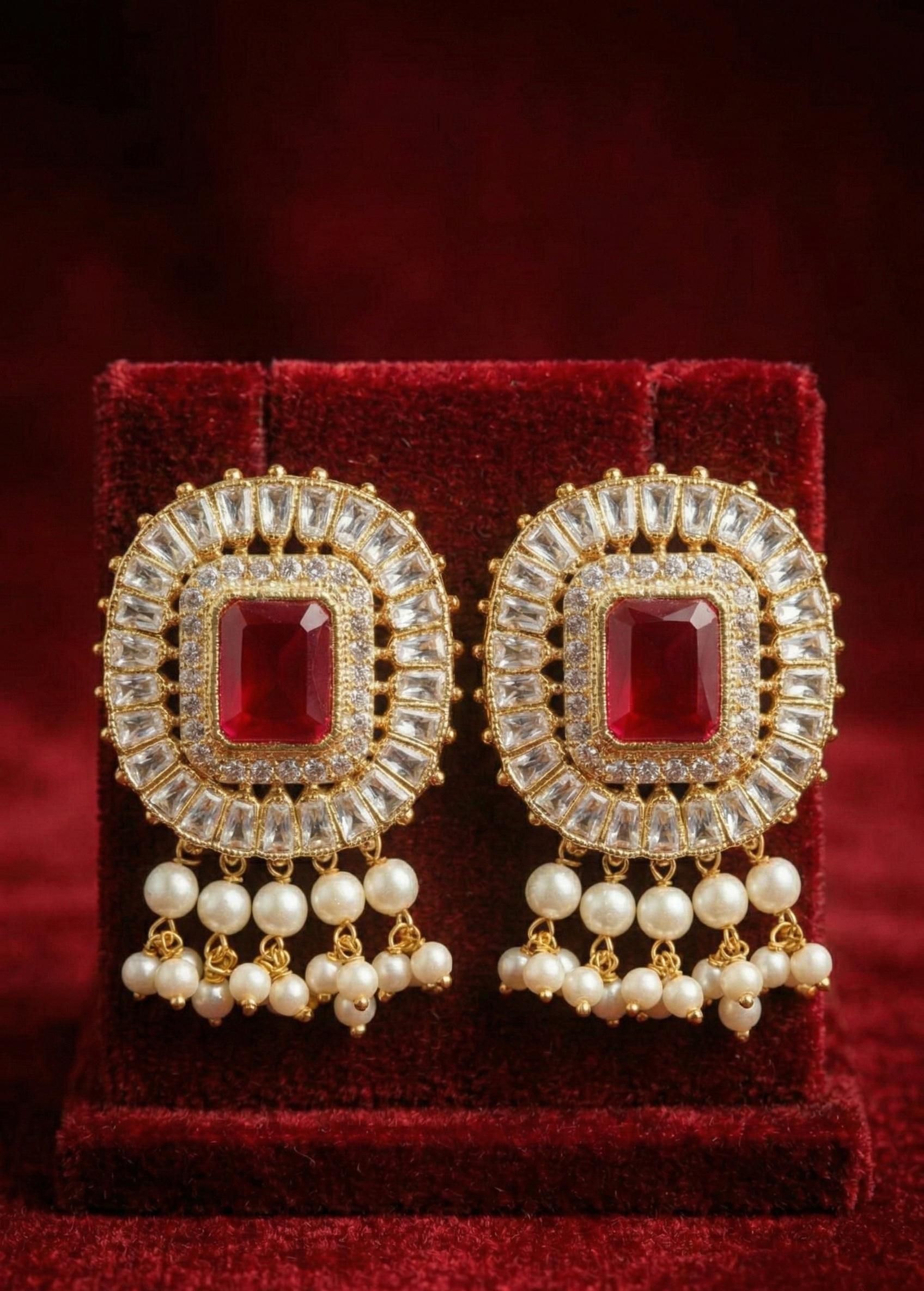 Ruby Pearl Halo Set - occasion wear by Karigur Bridal, view 3