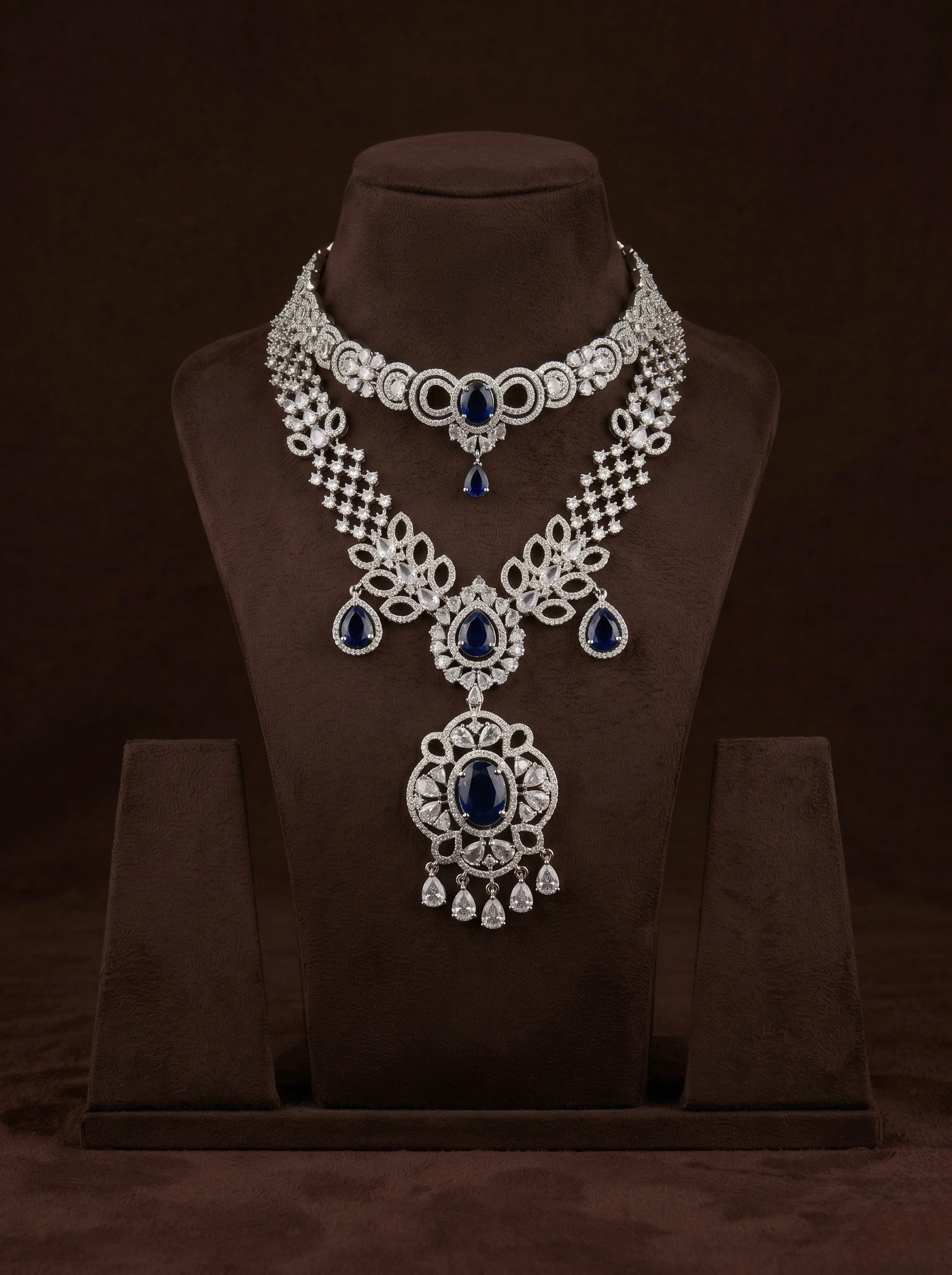 Sapphire Diamond Regal Set - occasion wear by Karigur Bridal, view 2