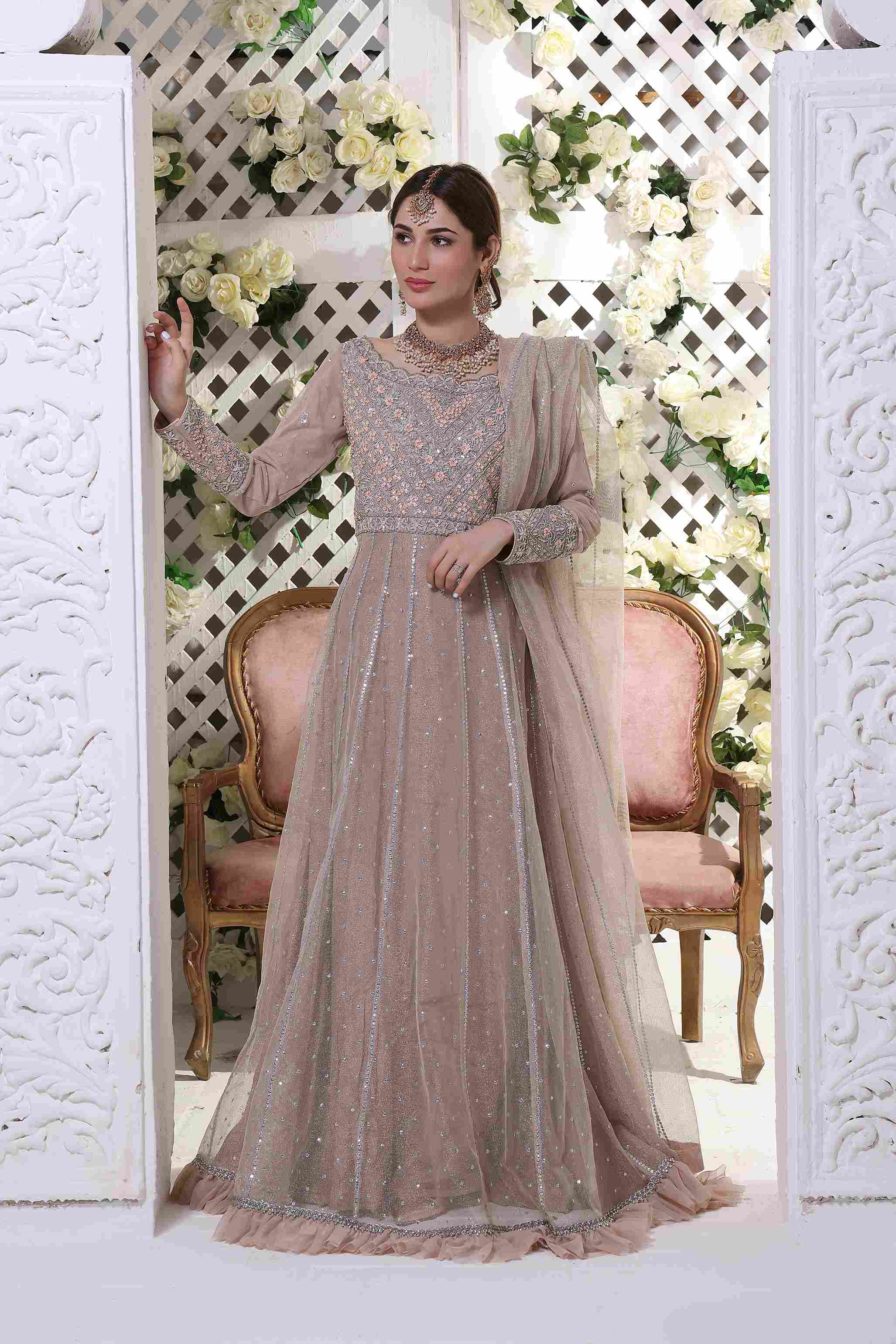 Kalilah Indian Anarkali dress in powder pink Karigur